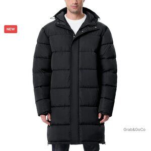 Men's Long Winter Puffer Jacket Lightweight Insulated Waterproof Hooded